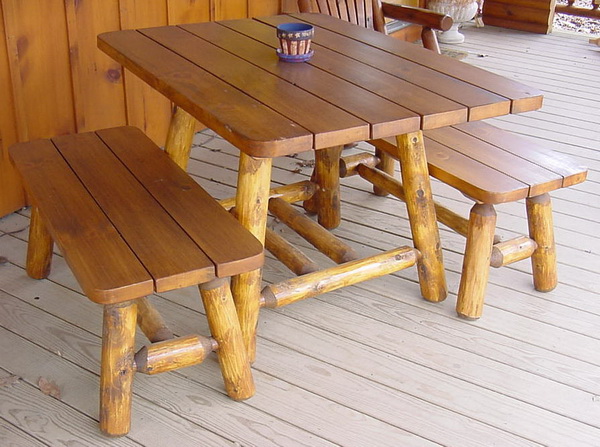4′ Cedar Log Picnic Table w/2 Side Benches (cabin style)