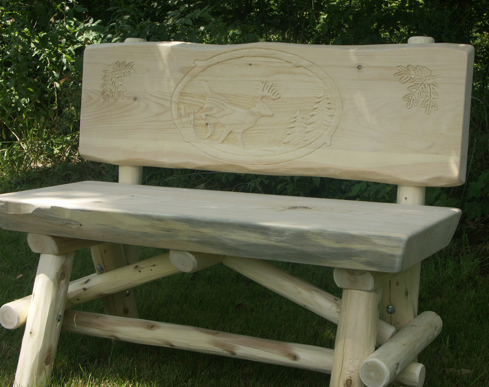 Hand Carved Rustic Log Bench